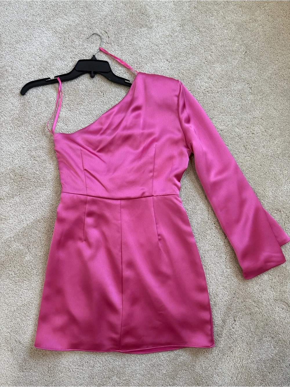 Muse by Marchesa Radiant Sunset Punch Pink One-Shoulder Satin Mini Dress